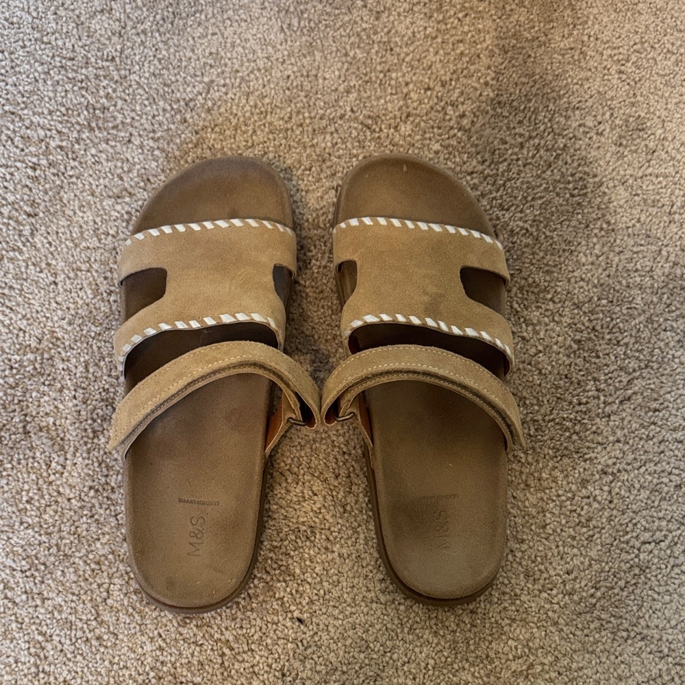 Womens Tan Sandals with stitch detail